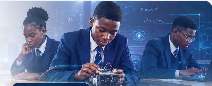 Students developing robotics, mathematics and technology skills